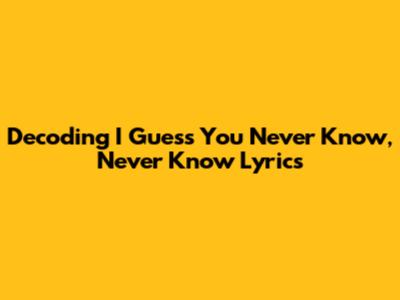 Decoding "I Guess You Never Know, Never Know" Lyrics