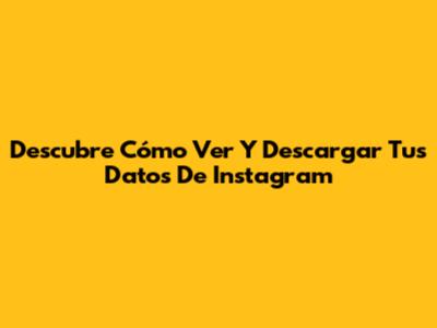 Descubre Cómo Ver Y Descargar Tus Datos De Instagram