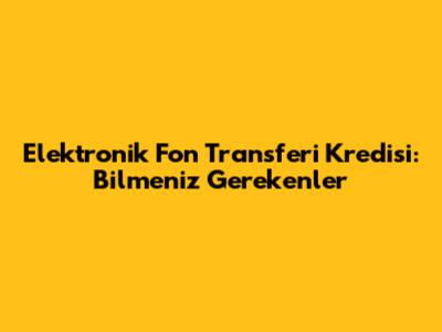 Elektronik Fon Transferi Kredisi: Bilmeniz Gerekenler