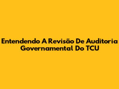 Entendendo A Revisão De Auditoria Governamental Do TCU