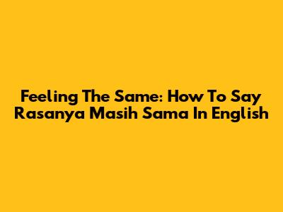 Feeling The Same: How To Say 'Rasanya Masih Sama' In English