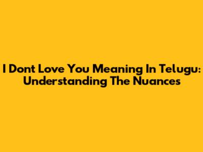 I Don't Love You Meaning In Telugu: Understanding The Nuances