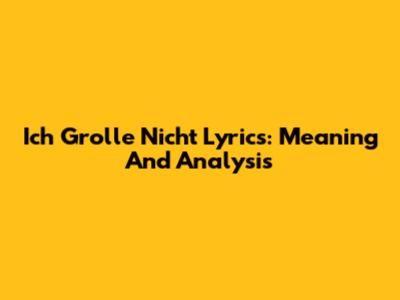 Ich Grolle Nicht Lyrics: Meaning And Analysis