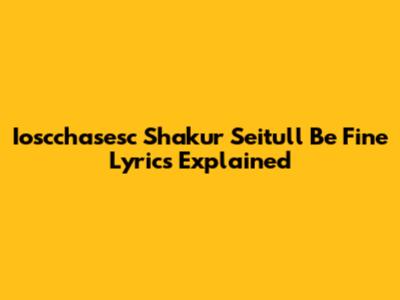 Ioscchasesc Shakur Seitu'll Be Fine Lyrics Explained
