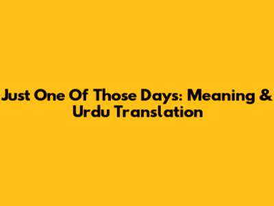 Just One Of Those Days: Meaning & Urdu Translation