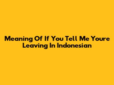 Meaning Of "If You Tell Me You're Leaving" In Indonesian