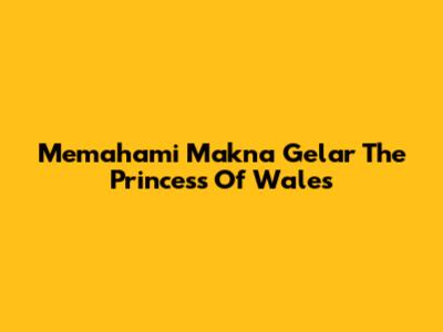 Memahami Makna Gelar The Princess Of Wales