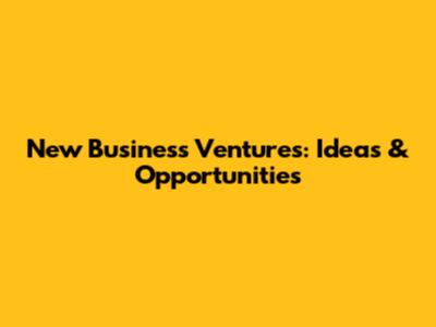 New Business Ventures: Ideas & Opportunities