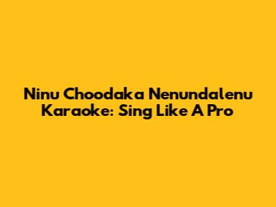 Ninu Choodaka Nenundalenu Karaoke: Sing Like A Pro
