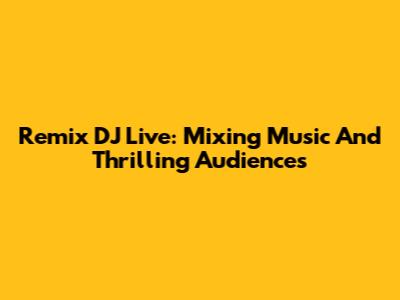 Remix DJ Live: Mixing Music And Thrilling Audiences