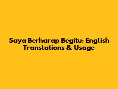 Saya Berharap Begitu: English Translations & Usage