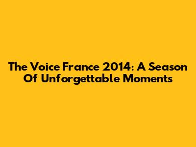 The Voice France 2014: A Season Of Unforgettable Moments