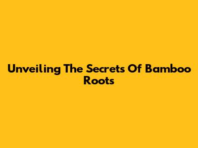 Unveiling The Secrets Of Bamboo Roots
