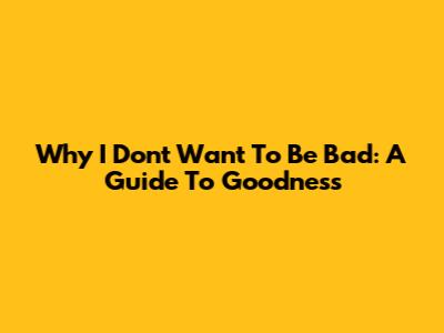 Why I Don't Want To Be Bad: A Guide To Goodness